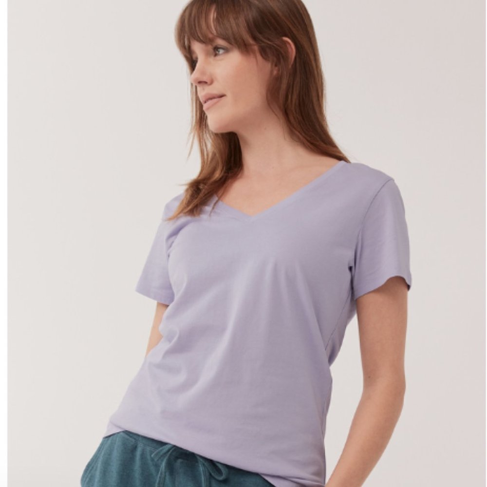 Pact Organic Softspun V-Neck Tee Light Purple & Peach 1 L 1 M